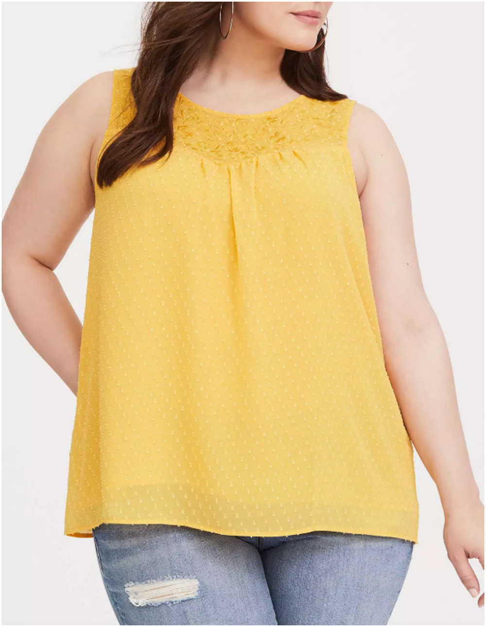 Torrid Yellow Chiffon Tank Top Plus 1 US 1X Yellow Swiss Dot Sheer Lined Preppy